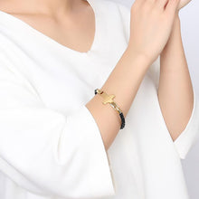 Load image into Gallery viewer, Vnox Braid Bracelet Cuir Véritable Homme Femme Acier Inoxydable Métal Croix Doré