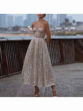 Load image into Gallery viewer, Robe de soirée Sexy et brillante à col licou et cheville
