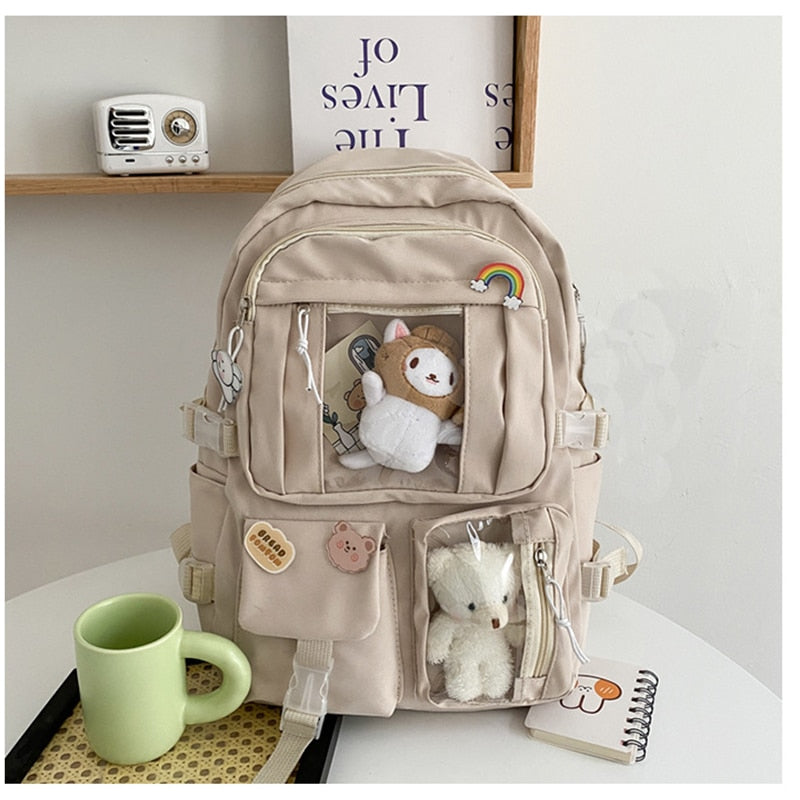 Large-capacity Cute Women Multi-Pocket Nylon Backpack Ins Junior High School Student School Bag Female Girl Backpack Laptop Book