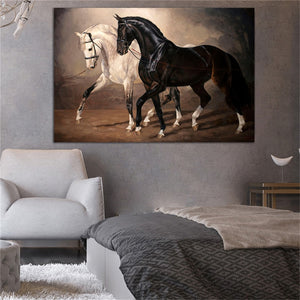 Toile murale Cheval Noir et Blanc