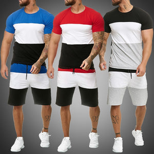 Men&#39;s Sets Mens 2 Piece Outfit Jogger Set Stripe Print Sweatsuits Casual Shorts Set Summer Fashion Clothing Male Short Tracksuit