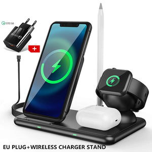 Support de chargeur sans fil 15W Station de charge rapide 4 en 1