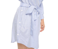 Load image into Gallery viewer, Summer Women Dress Blue Striped Shirt Short Dress Mini Sexy Side Split Half Sleeve Beach Dresses 2022 Plus Size Sundress 3XL
