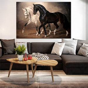 Toile murale Cheval Noir et Blanc