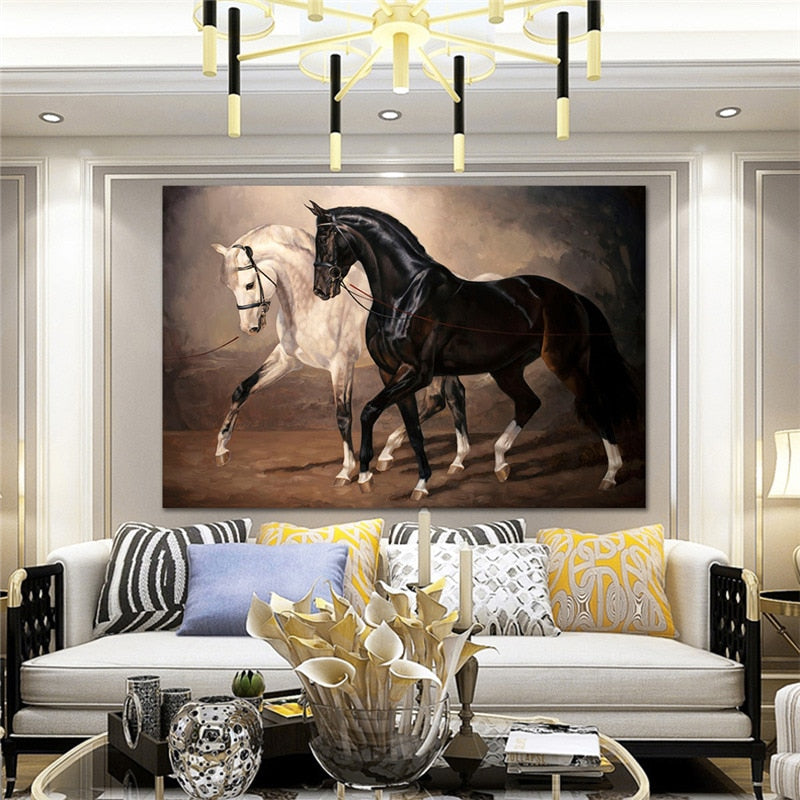 Toile murale Cheval Noir et Blanc