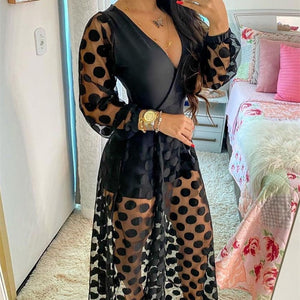 Robe Longue Transparente avec Imprimés à Pois