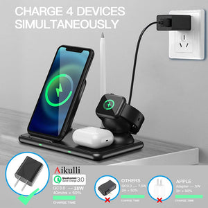 Support de chargeur sans fil 15W Station de charge rapide 4 en 1