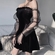 Load image into Gallery viewer, robe Lolita en maille noire transparente
