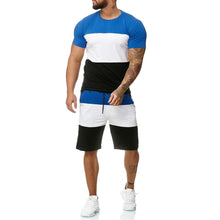 Load image into Gallery viewer, Men&#39;s Sets Mens 2 Piece Outfit Jogger Set Stripe Print Sweatsuits Casual Shorts Set Summer Fashion Clothing Male Short Tracksuit
