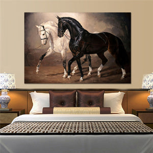 Toile murale Cheval Noir et Blanc